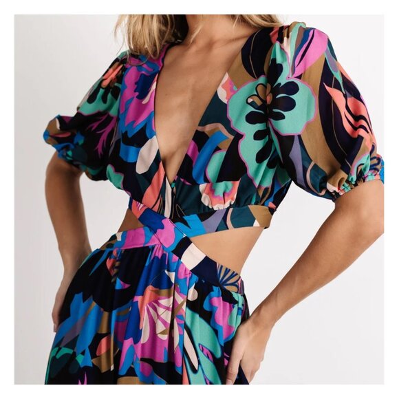 Baltic Born Open Back Floral Black Maxi Dress Bastina Size XL NWOT Flaws - Picture 2 of 10